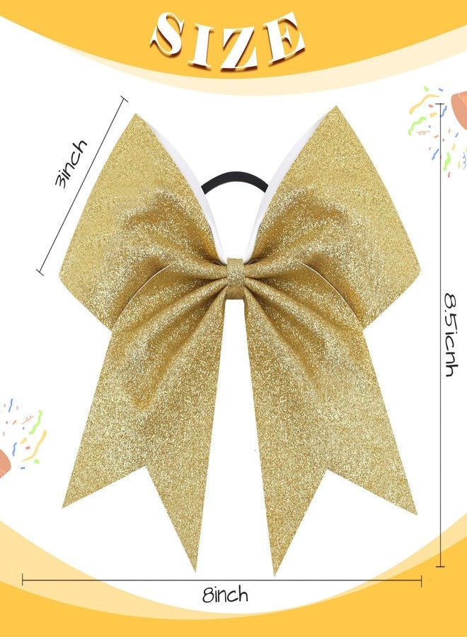 CN 16PCS 8" Large Glitter Cheer Bows for Cheerleaders, CN Sparkly Hair Bows with Elastic Hair Ties Accessories for Teens Girls Women Cheerleading Softball Competition Sports (Gold) - Image 4